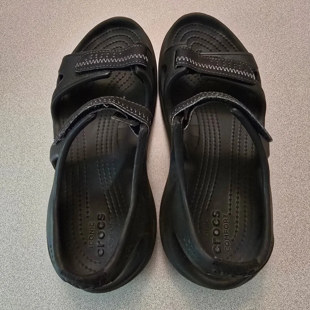 Crocs Swiftwater Sandals Black Sporty Fisherman Rugged  Adjustable Mens Size 7
